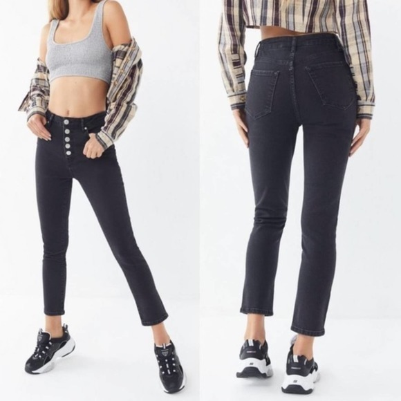 NEW WITH‎ TAGS BDG High Rise Black Girlfriend Jean Button Fly - Picture 1 of 6